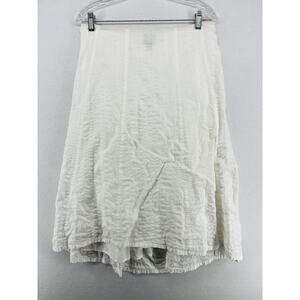 EILEEN FISHER Skirt PP Petite Cotton Seersucker Midi A-Line Side Zip Lined White